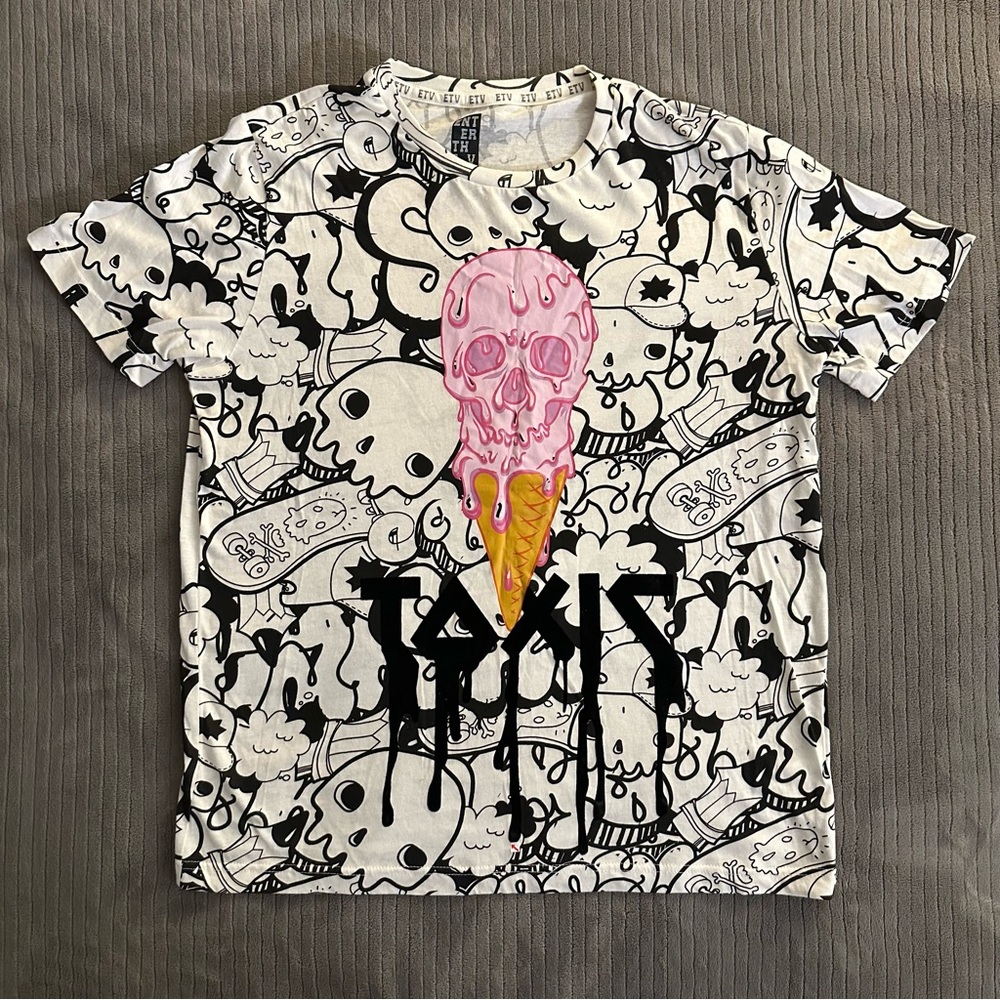 Pink and Black Short Sleeve Tee with Ice Cream Graphic